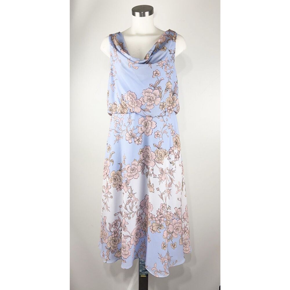 VINCE CAMUTO Floral Cowl Neck Bow Back Crepe Midi Spring Dress Size 11 - Picture 5 of 8